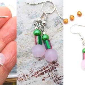 Boho Earrings 403# Petite Pink boho hippie dangle earrings OOAK silver earrings